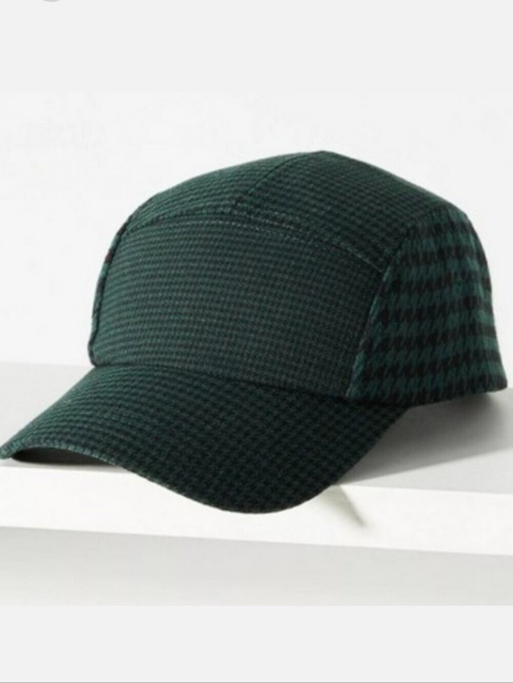 By Anthropologie Green Black Houndstooth Plaid Menswear 5-Panel Baseball Cap Hat